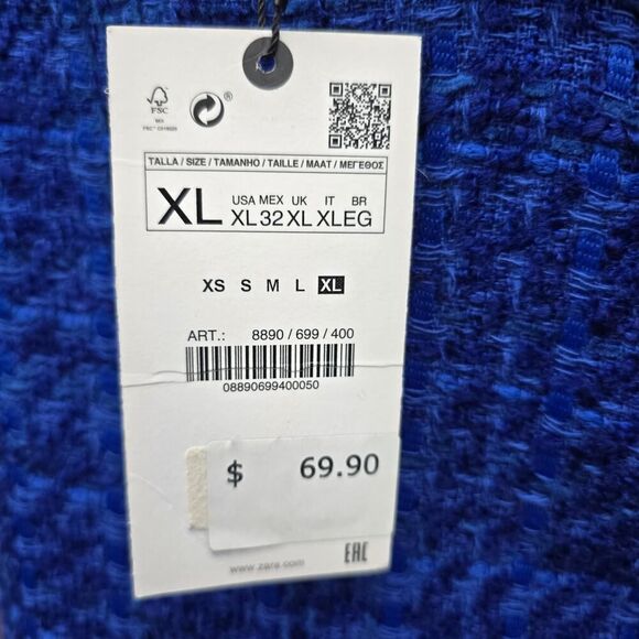 NWT Zara Tweed Dress Textured Pinafore Mini Women XL Blue Bloggers Favorite - Picture 13 of 15